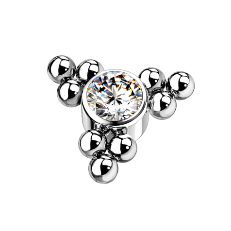 Ancrage dermique argenté Boules triangulaires avec cristal argenté
