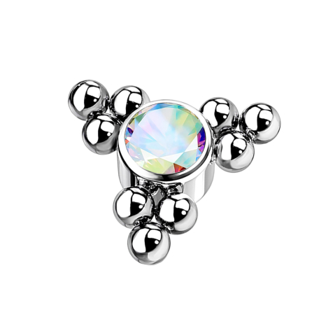 Ancrage cutané argenté à billes triangulaires avec cristal multicolore