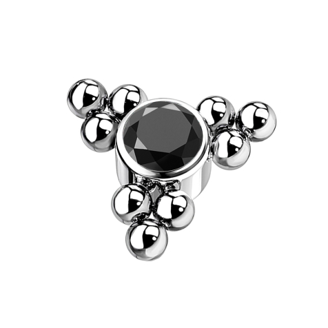 Ancrage dermique argenté Boules Triangle avec cristal noir