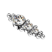 Silver dermal anchor with beads and three silver crystals