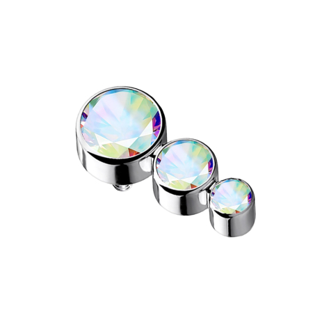 Ancoraggio cutaneo argento con tre cristalli multicolori