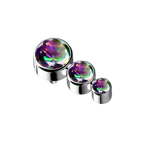 Ancoraggio dermico argento con tre cristalli multicolore scuro