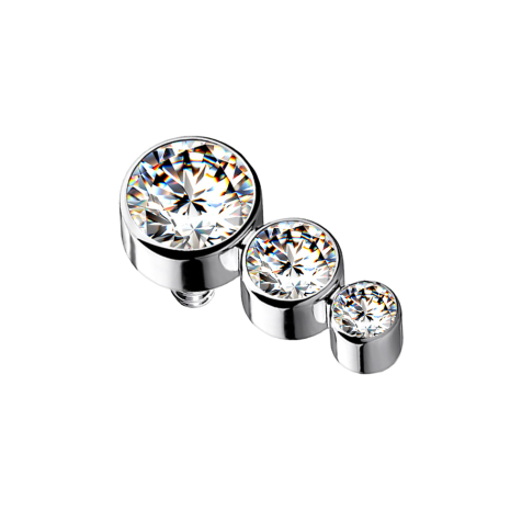 Ancrage dermique argenté avec trois cristaux argentés