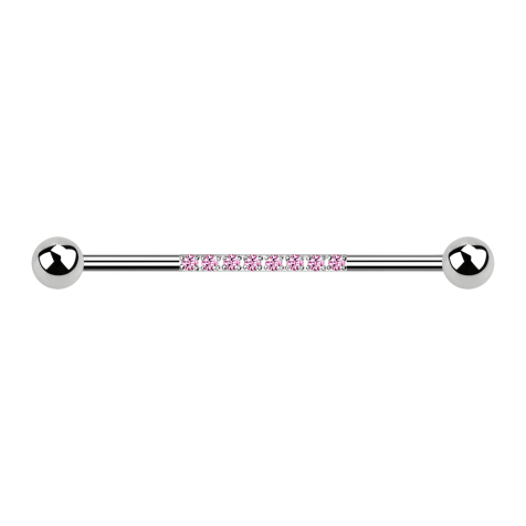 Barbell argento con due sfere otto cristalli rosa