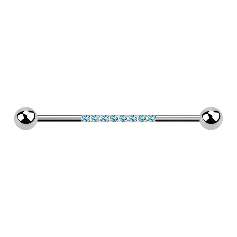 Barbell argento con due sfere otto cristalli aqua