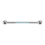 Barbell argent avec deux boules huit cristaux aqua
