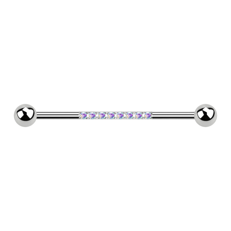Barbell argent avec deux boules huit cristaux multicolores
