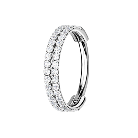Micro segment ring, foldable, silver, double line with crystals