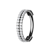 Micro segment ring hinged black double line with crystals