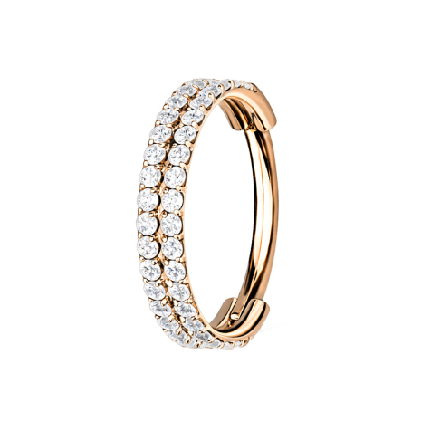 Foldable micro segment ring in rose gold with double line and crystals