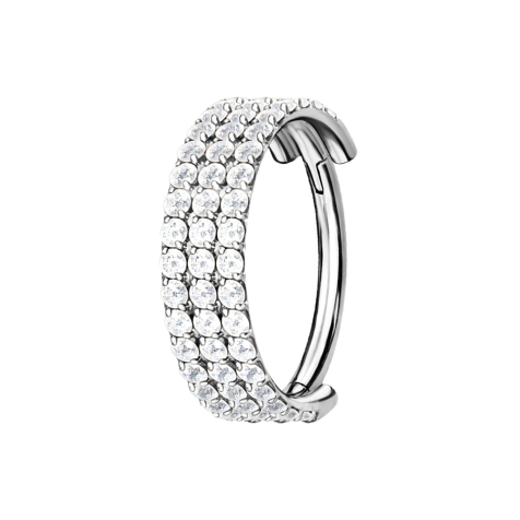 Micro segment ring, foldable, silver, three lines with crystals