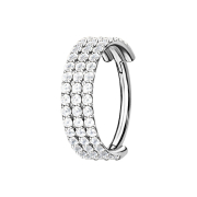Micro segment ring hinged silver three lines with crystals