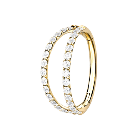 Anello a micro segmenti incernierato due anelli placcati oro con cristalli