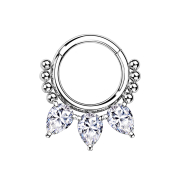 Micro segment ring hinged silver beads and three drop...