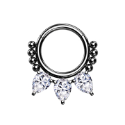 Micro segment ring hinged black balls and three drop...