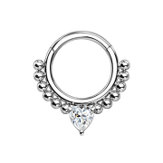 Micro segmented ring hinged silver balls and heart-shaped...