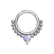 Micro segment ring hinged silver balls and heart-shaped...