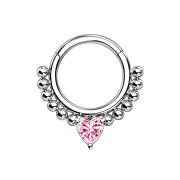 Micro segment ring hinged silver beads and heart-shaped...