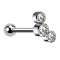 Micro barbell internal thread silver with ball and three crystals silver