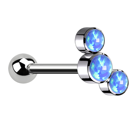 Micro Barbell Innengewinde silber mit Kugel und drei Opale blau