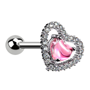 Micro barbell silver with heart ball and heart crystal