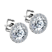 Stud earrings silver round with crystal border and...