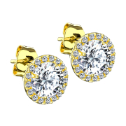 Stud earrings 14k gold-plated round with crystal surround...