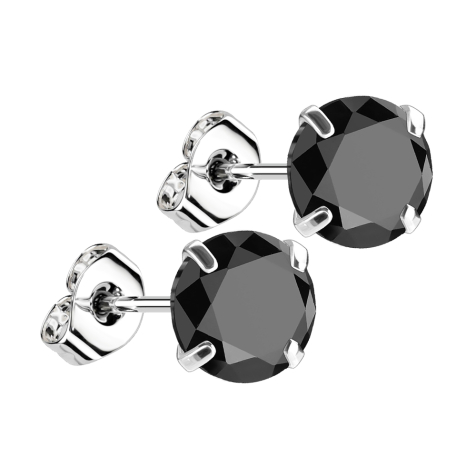 Stud earrings silver with round crystal black