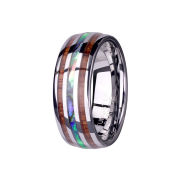 Anello in argento con strisce di legno e abalone