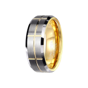 Ring vergoldet mittig gebürstet mit gerillten Kreuzen