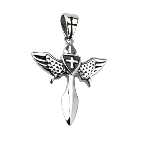 Pendant silver sword with wings