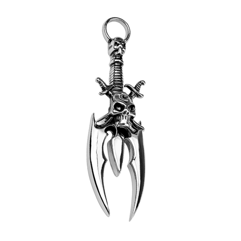 Anhänger silber Dolch mit drei Klingen und Totenkopf