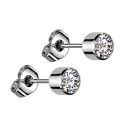 Orecchini a bottone cilindrici in argento con cristallo...