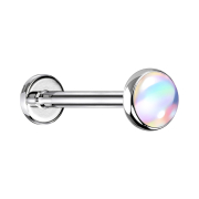 Micro labret argento con disco bianco iridescente