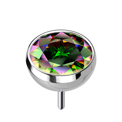 Demi-sphère argentée sans filetage avec cristal multicolore foncé