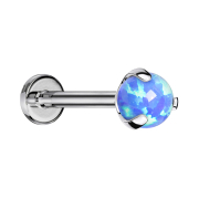 Micro threadless labret silver with ball opal set in blue