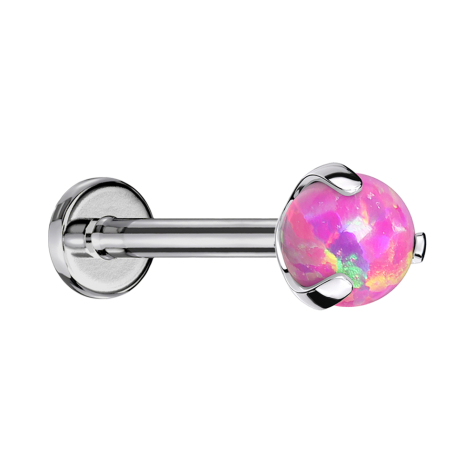 Labret Micro Threadless argent avec boule sertie dopale rose