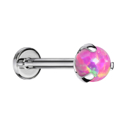 Micro threadless labret in silver with opal pink ball...
