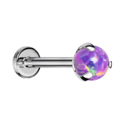 Micro threadless labret silver with ball opal set in violet