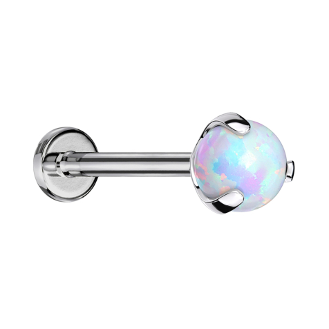 Micro threadless labret in silver with white opal ball setting