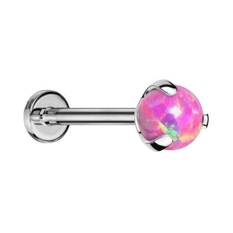 Labret Micro Threadless argent avec boule sertie dopale rose