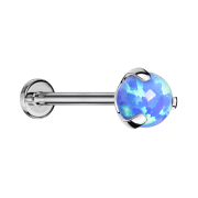 Micro threadless labret silver with ball opal set in blue