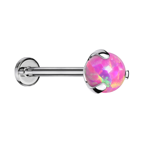 Micro Threadless Labret silber mit Kugel Opal pink gefasst