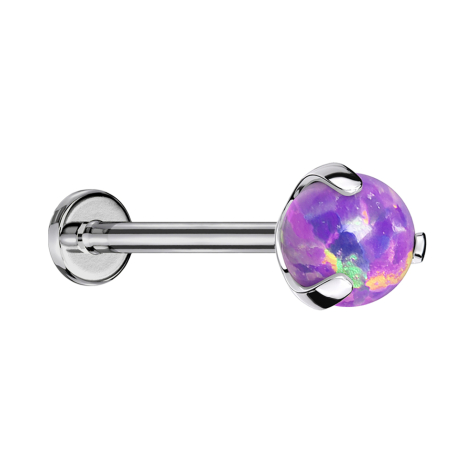 Micro Threadless Labret silber mit Kugel Opal violett gefasst