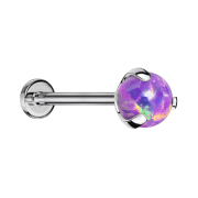 Micro threadless labret silver with ball opal set in violet