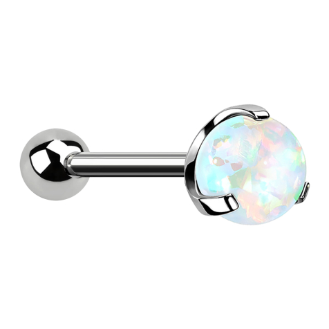 Micro Threadless Barbell argento con sfera e sfera opale incastonata bianca
