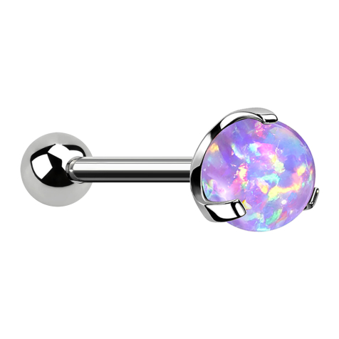 Micro Threadless Barbell argento con sfera e sfera opale viola incastonata