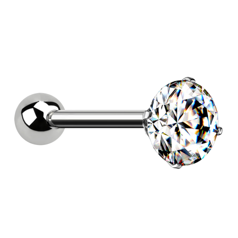 Micro Threadless Barbell silver with ball and crystal set in silver