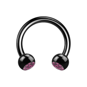 Circular barbell black with two balls crystal pink