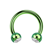 Circular Barbell grün mit zwei Kugeln Kristall silber